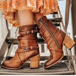 Freebird Brown Heeled Boots with Straps